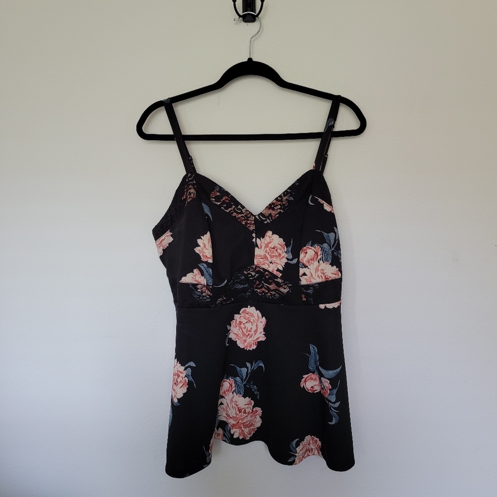 Black & pink floral corset-style fit and flare to